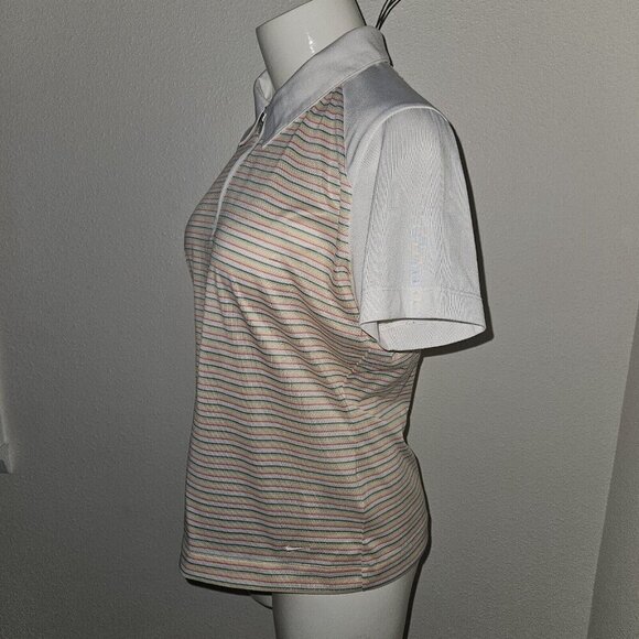 NIKE Golf Dri-Fit Womens Polo Shirt Size Medium 8-10 Striped Green Yellow White - Picture 3 of 10